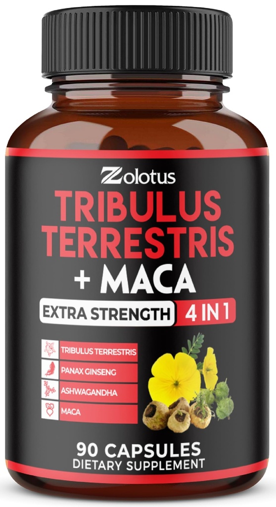 Zolotus Premium Tribulus Terrestris カプセル - Ashwagandha、Panax Ginseng と組み合わせて - 90 ヶ月 3 ヶ月のカウント