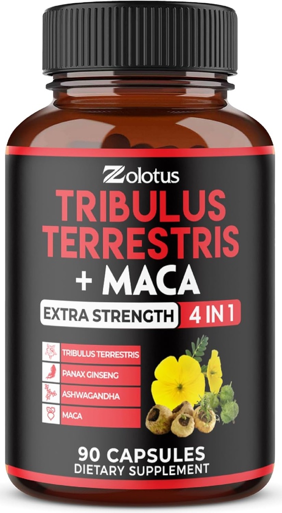 Zolotus Premium Tribulus Terrestris カプセル - Ashwagandha、Panax Ginseng と組み合わせて - 90 ヶ月 3 ヶ月のカウント