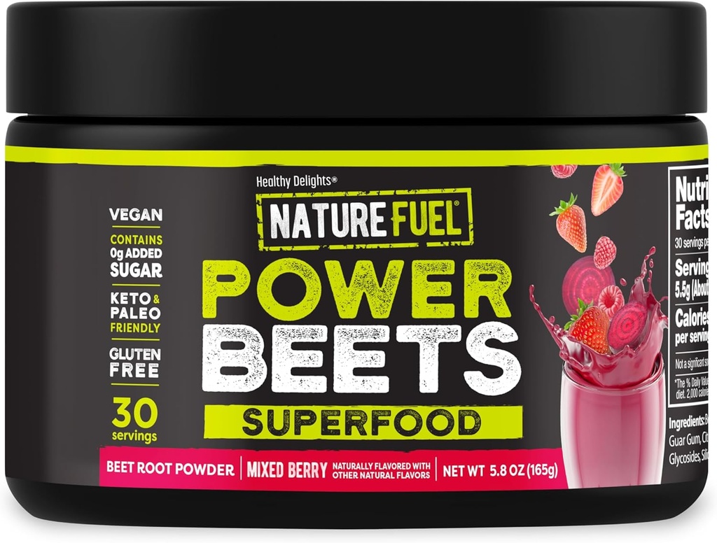 Healthy Delights Nature Fuel Power Beets, Vegan Beet Juice Powder, Beet Powder for High Blood Pressure, 0g Added Sugar, Beet Root Supplement, Beetroot, Mixed Berry, 30 Servings (Packaging May Vary)