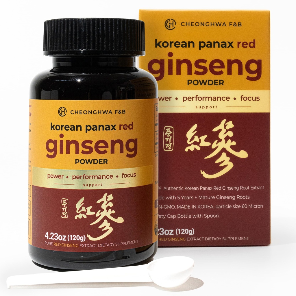 CHEONGHWA F&BのPanaxのGinsengの粉、10%のGinsenoside (合計20,000mgの4か月の供給)、4.23oz、+5年は韓国の赤いPanaxのGinseng、焦点及び免疫サポート、超良い粉、非GMOを育てました