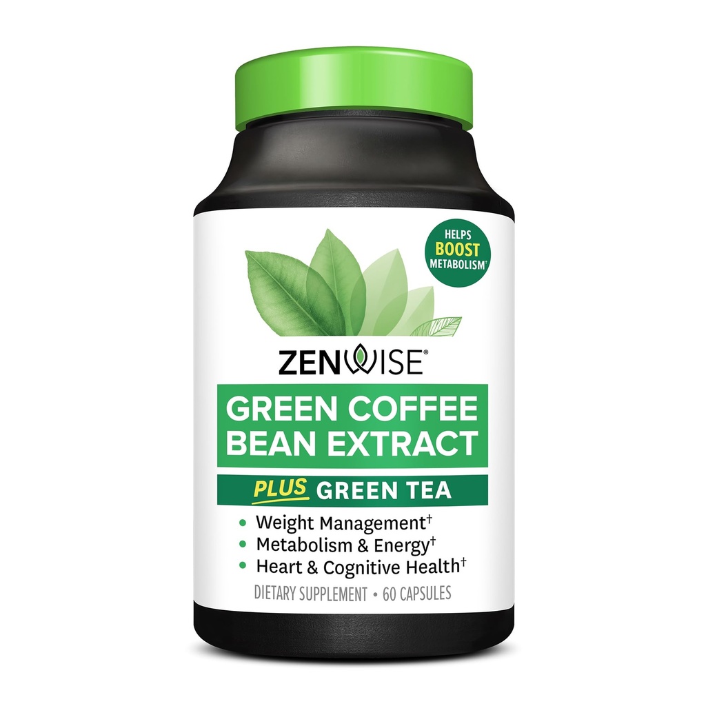 コーヒー豆のエキスが付いているZenwiseの健康EGCGの緑茶のエキスのカプセル- 50% EGCG + 98%のポリフェノールの補足-皮および中心サポートのための緑茶の丸薬+頭脳の健康および記憶ブースト- 60の計算