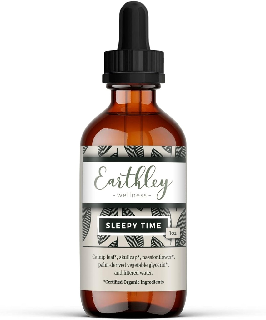 Earthley Wellness Sleepy Time、大人と子供のための自然な草の睡眠サポート、リラックスと休息の夜、アルコールフリー、Catnip、Skullcap、Passionflower(1oz)で作られたエキスを Calming