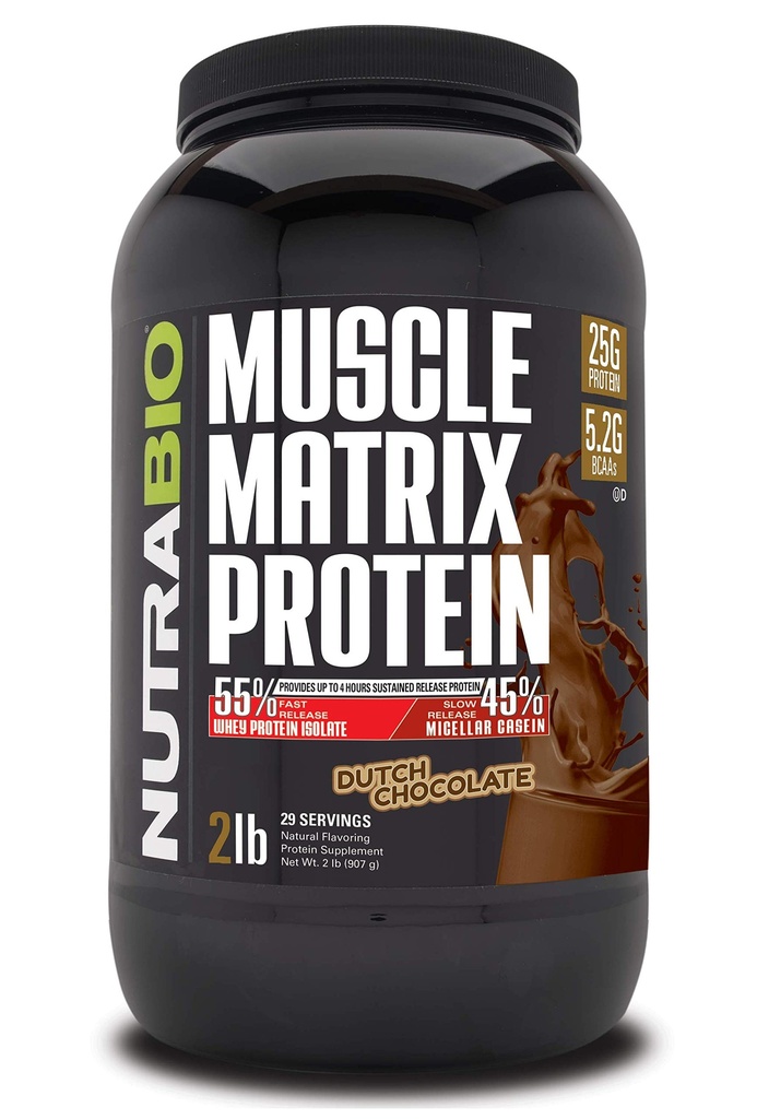 NutraBioマッスルマトリクスプロテインパウダー - 25gのタンパク質Per Scoop - Whey IsolateとMicellar Casein Combo for Fast and Slow Release - オランダチョコレート - 2ポンド、28サービング
