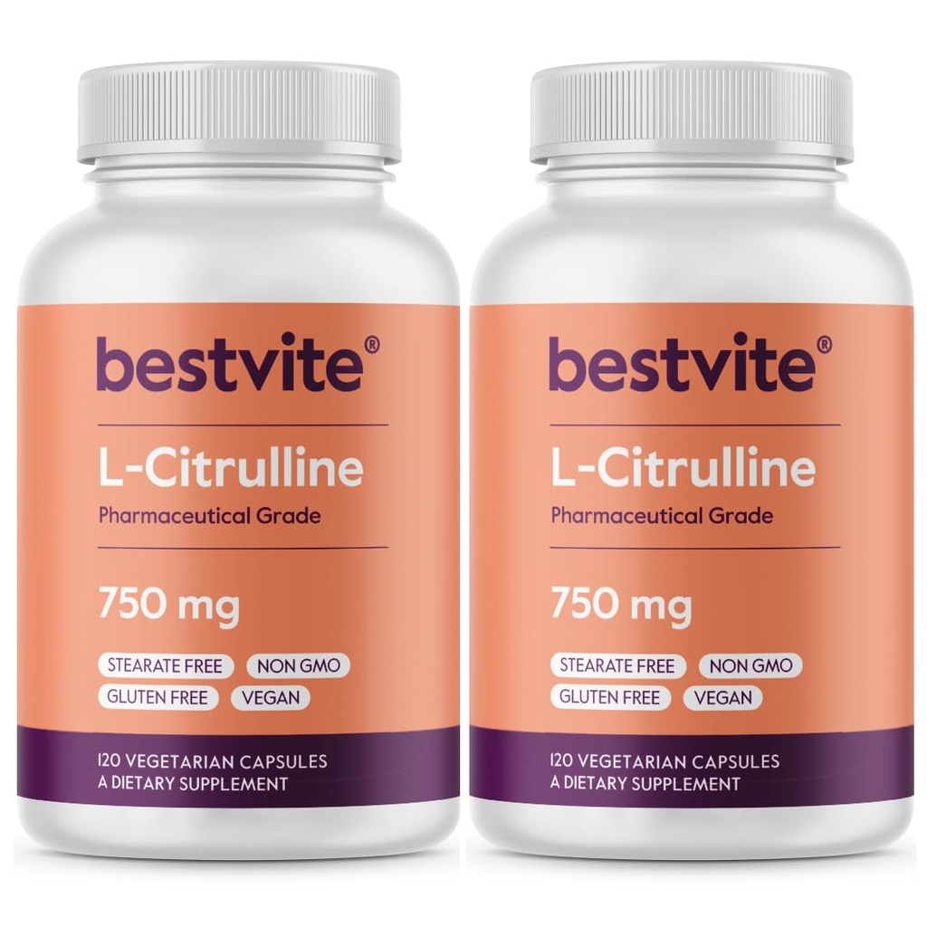 BESTVITE L-Citrulline カプセルあたり750mg (240 ベジタリアンカプセル) (120 x 2) - ステアレートなし - いいえシリカ - いいえフィラーなし - 非GMO - グルテンフリー - ビーガン