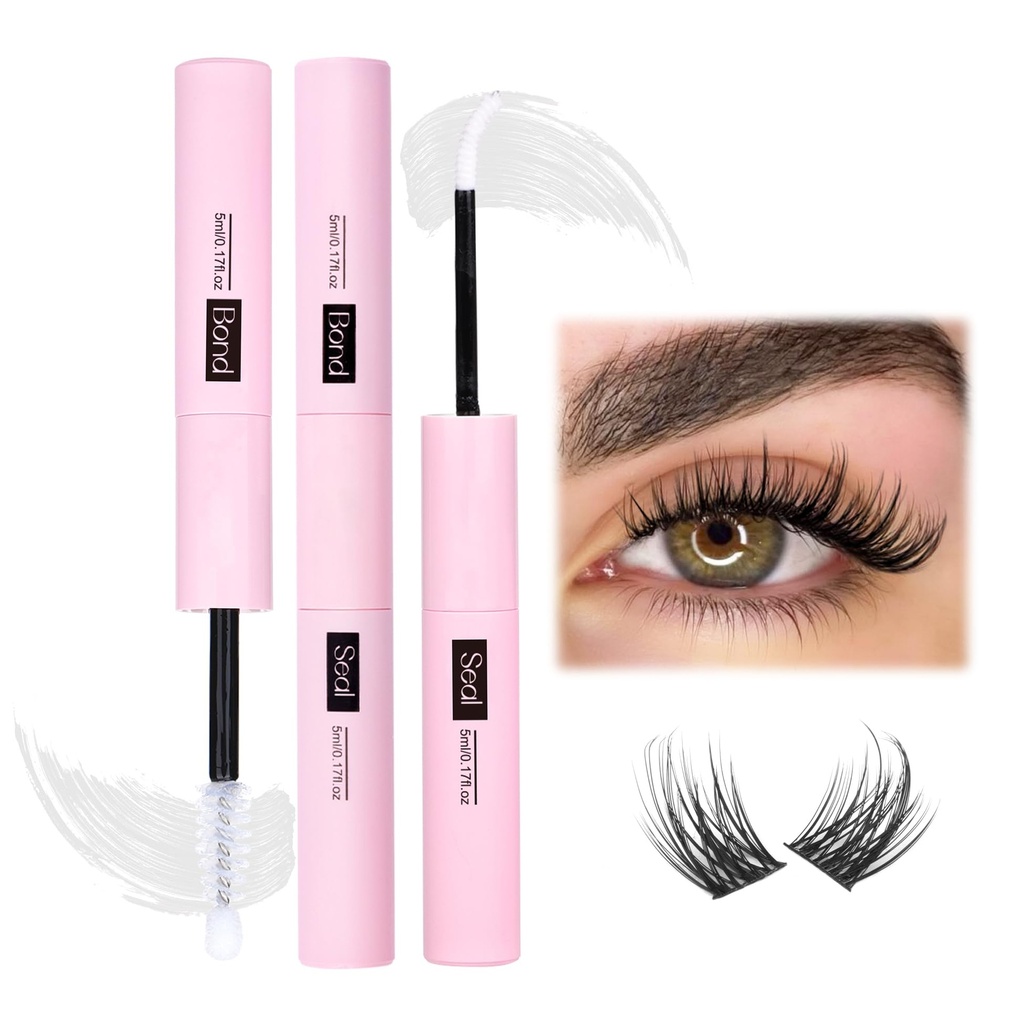 Mavphnee Lash Bond and Seal Clear Strong Hold Eyelash Adhesive Quick Drying Cluster Lash Glue 72Hours Long Lasting 2 in 1 Eyelashes Glue for DIY Lash Extensions Waterproof Cluster Glue