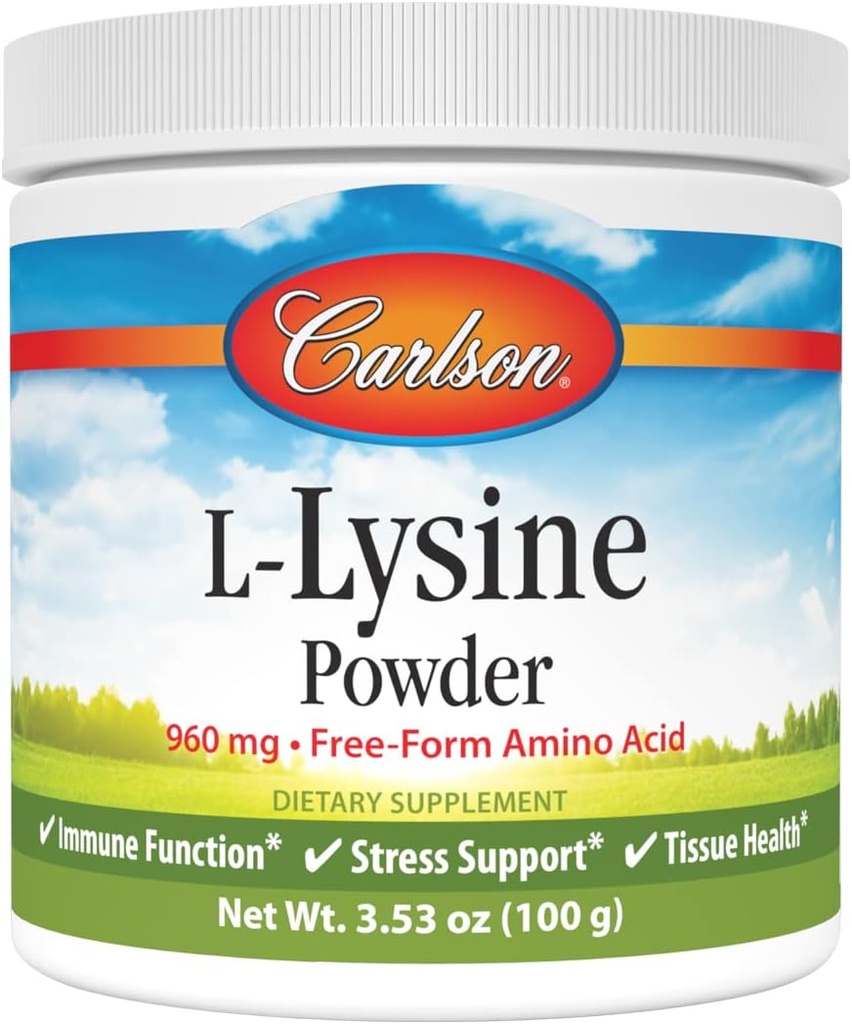 Carlson - L-Lysineパウダー、フリーフォームアミノ酸、960mg、ヘルシーティッシュ&筋肉開発、3.53オン (100g)