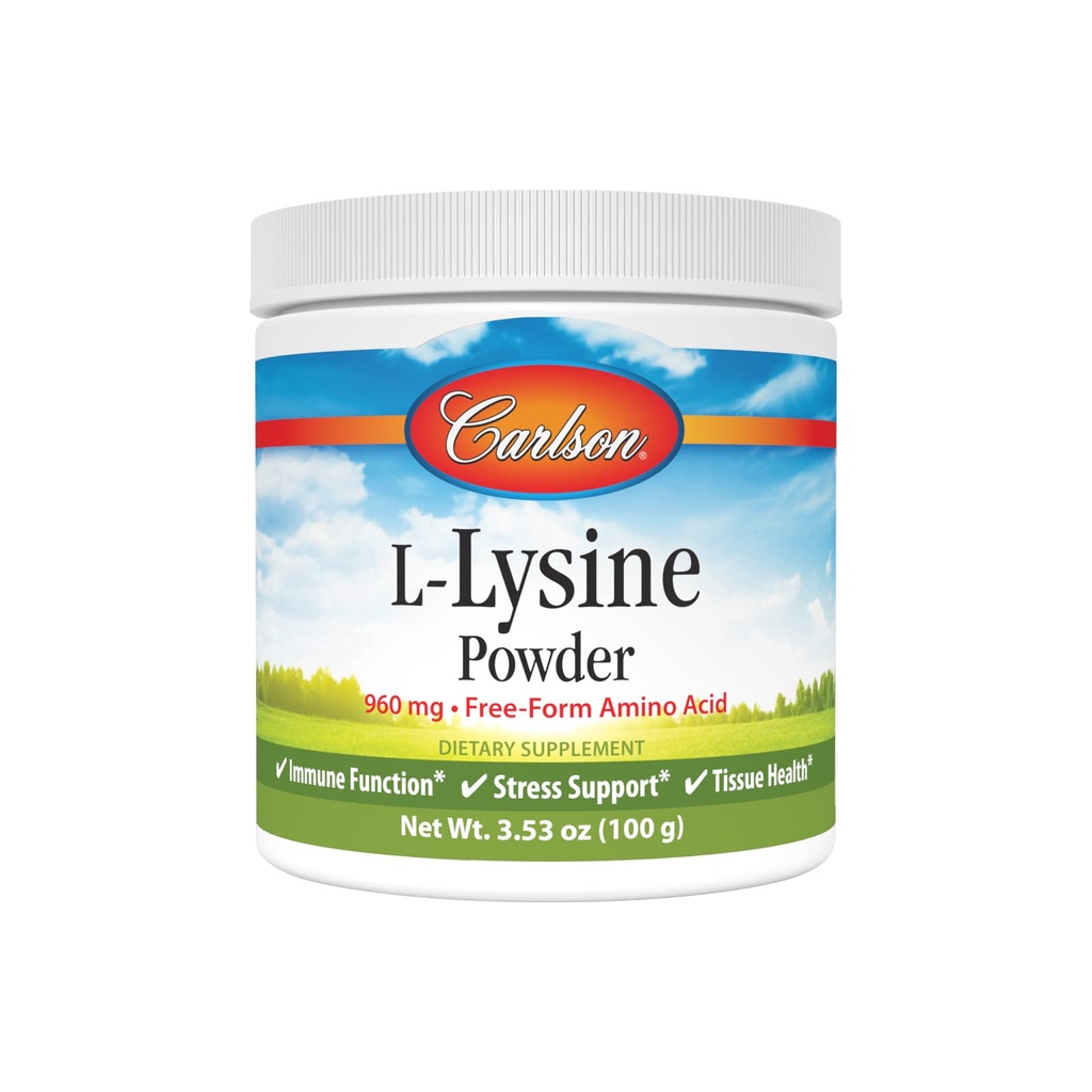 Carlson - L-Lysineパウダー、フリーフォームアミノ酸、960mg、ヘルシーティッシュ&筋肉開発、3.53オン (100g)