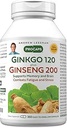 ANDREW LESSMAN Ginkgo 120 Plus Ginseng 200mg - 360カプセル - 標準化された抽出ブレンドは、脳、記憶、認知機能をサポートします。 アダプトゲン、コンバットストレスと疲労。 添加剤なし