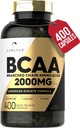 キャラリアBCAAカプセル | 2000mg | 400 パウダーピル | アミノ酸サプリメントブレンド | 女性用・男性用 | L-イソロイシン、L-ロイシン、L-ヴァリン付き | 非GMOとグルテンフリー