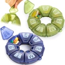 ラウンドウィークリーピルオーガナイザー、TPUゴム化、旅行ピルコンテナ7日、7大コンパートメント、毎日のビタミン&サプリメントに最適、大文字とブレール付きのかわいいピルケース(2個)