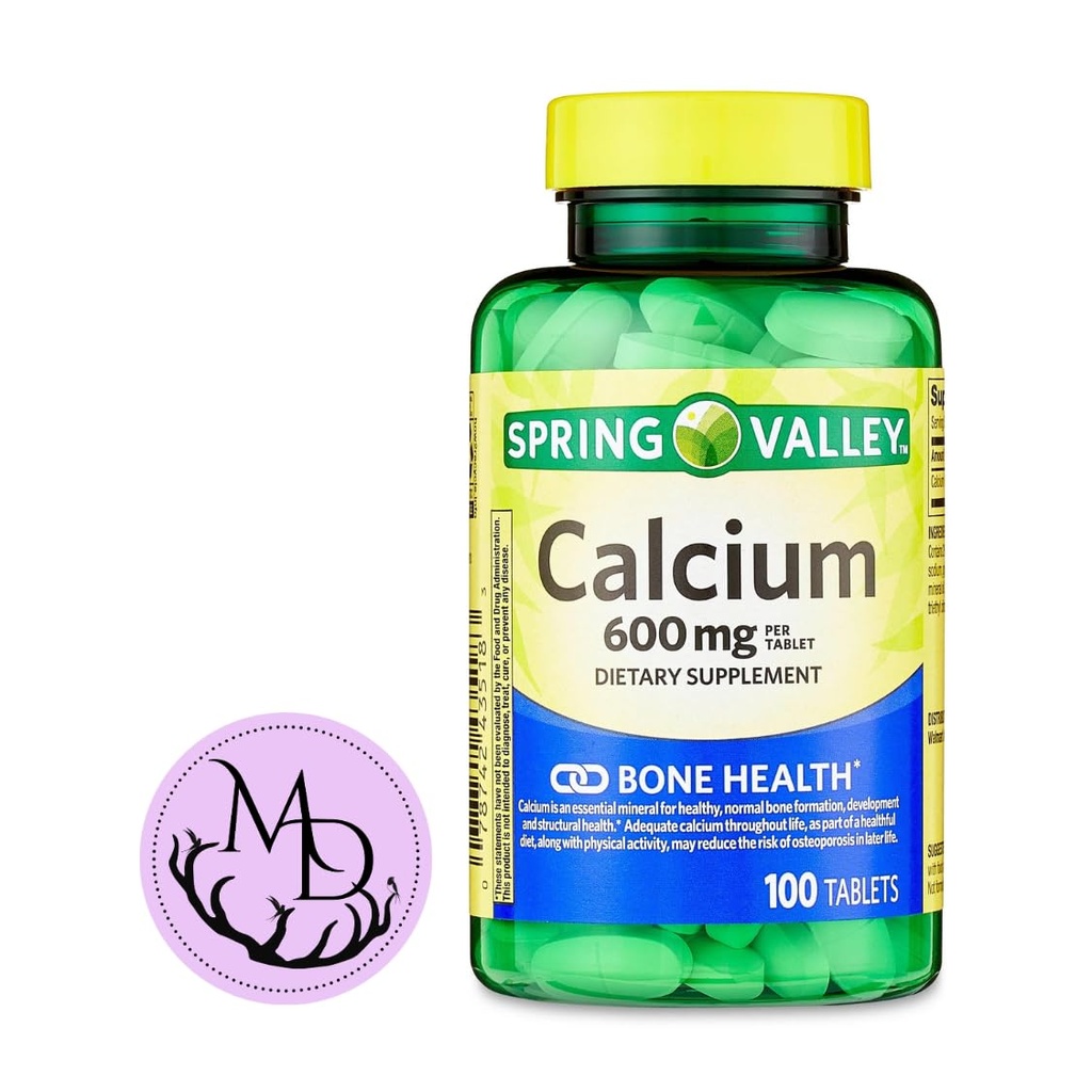 ジェネリックスプリングバレーカルシウム600mg、栄養補助食品、骨の健康カルシウム+Driストアステッカー(100)が含まれています
