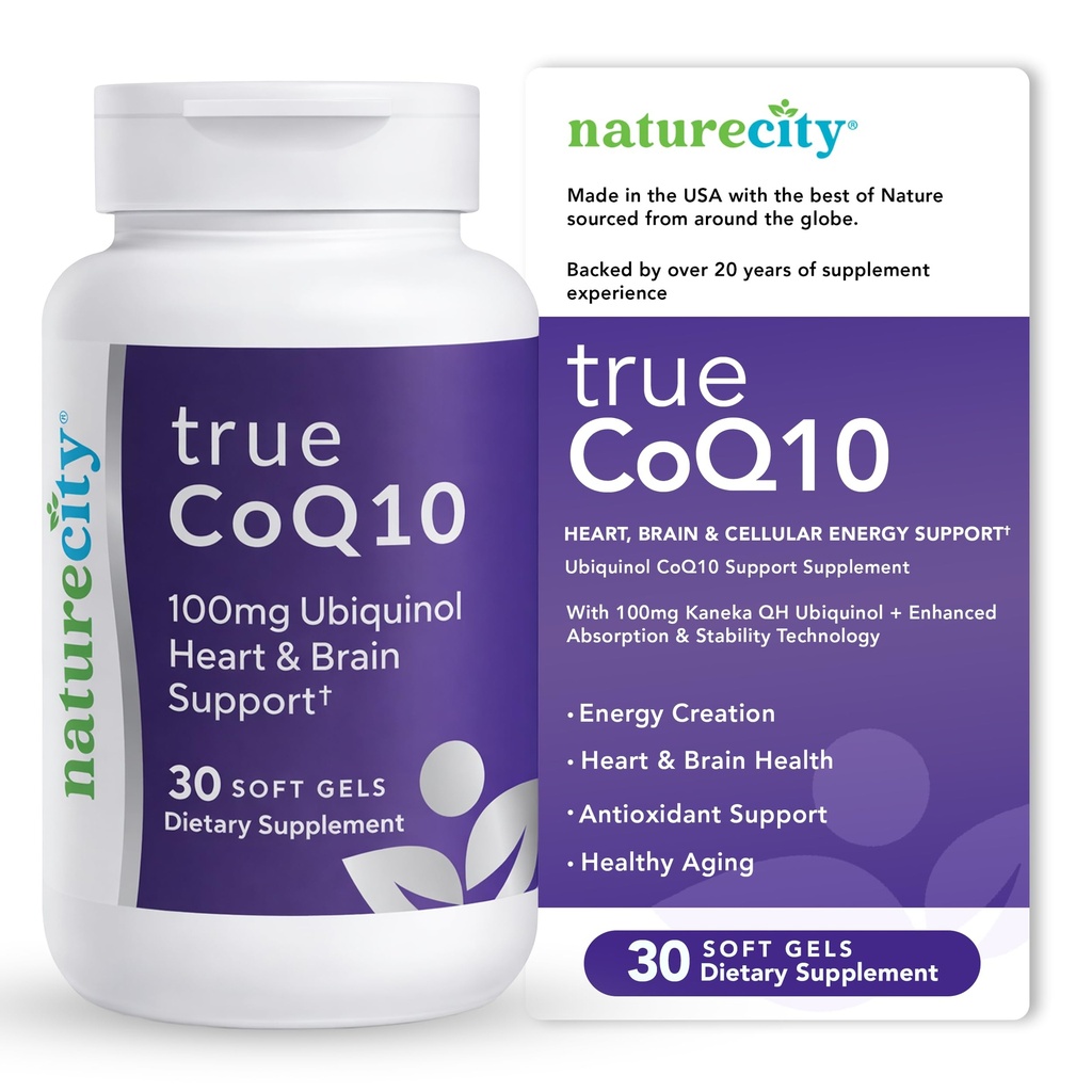 NatureCity True-CoQ10 Ubiquinol 100mg 高吸収性とStablized Kaneka QH CoQ10ハート、脳および細胞エネルギーサプリメント - (30ソフトジェル) UbiquinolとしてアクティブCoQ10
