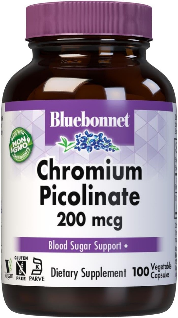 Bluebonnetクロムピコリン酸塩200のmcg、100のベジタリアンのカプセル、100の計算