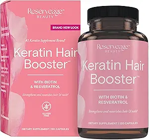 リザーベージビューティケラチンヘアブースターとビオチン&レスベラトロール - 女性のための髪と爪の成長サプリメント - 健康的な厚さをサポート&ビオチンと輝き - 120カプセル(60のサービング)