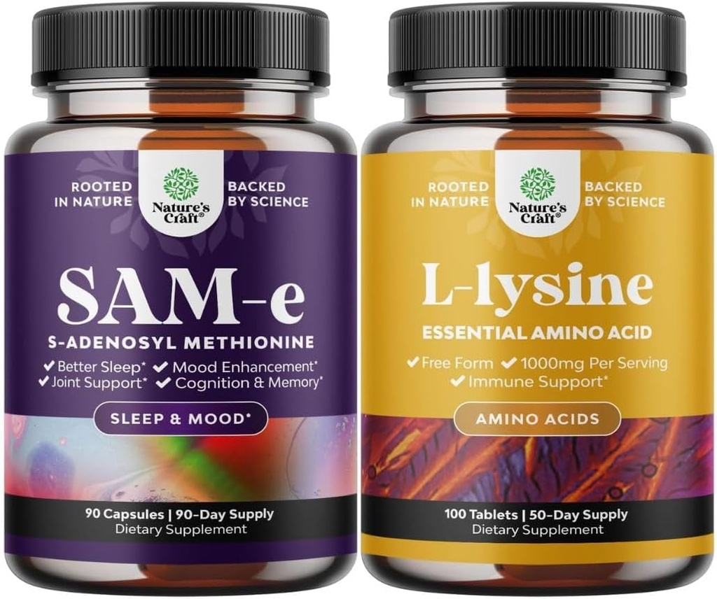 純粋なSAM Eの補足150mg -記憶及び頭脳サポートのためのサービングごとの向知性同じ150mgおよびL Lysine 1000mgの自由な形態-目の健康の唇の心配のコラーゲンの統合のためのL-Lysineの補足の束