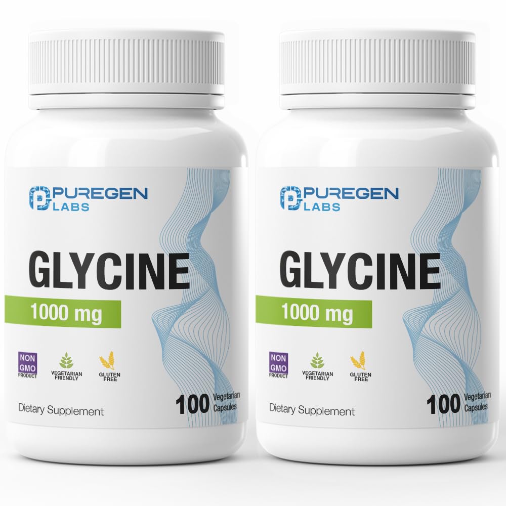 Puregen Labs Glycine 1000mg [High Potency] 100 Vegetarian Capsules, Promotes Healthy Rest | No Harmful Additives | Non-GMO, NO Gluten and Dairy