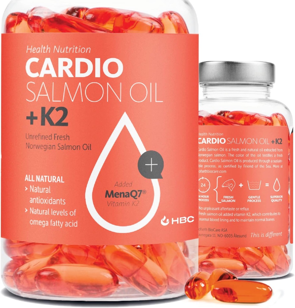 ビタミンK2-1000mg、ノルウェーサーモンオイル、EPA&DHA、バープレス、オメガ3脂肪酸サプリメント、目、脳、心臓&免疫 - 90カプセル - 心臓 - 心臓