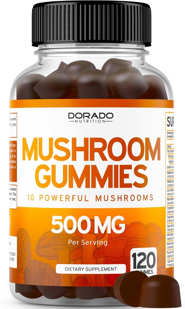 きのこのグミー 2500mg 10 に 1 ブレンド (120 ライオンズマネとグミー, コーディセプ, 霊芝 & より機能的なキノコ) 焦点 & 脳のきのこのサプリメント - ビーガン & サードパーティテスト - 米国製