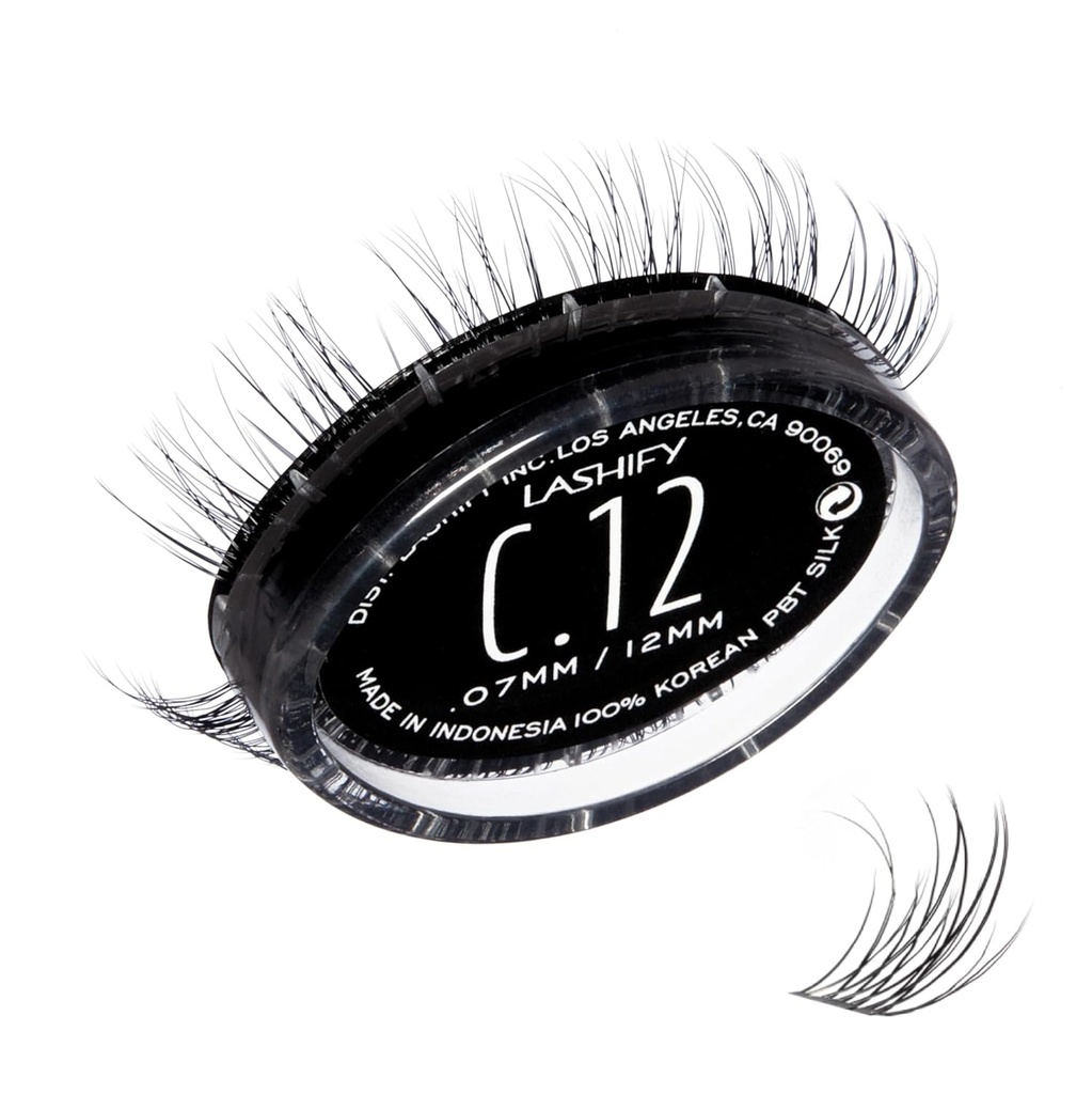 Lashify Curl 12mm Gossamer DIY Eyelash Extensions Refill, ブラック, 簡単な偽物 Eyelashes for Natural Look