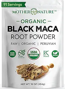 Organic, Raw Peruvian Black Maca Root Powder - Premium USDA Certified, Ideal for Men & Women, Boost Workouts, Enhance Muscle Recovery, Non-GMO, Vegan Superfood, 16 oz