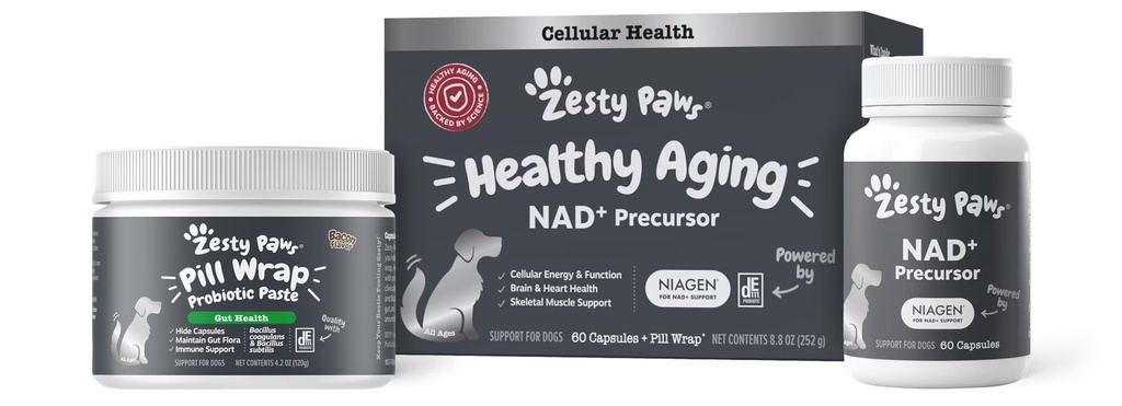 犬のためのゼスタイの足NAD +プレカーサーサプリメント - 健康な老化と骨格筋のサポートと回復のためのナイアゲン - 脳、心臓、および細胞エネルギーサポート - ニコチンアミドリボシド - 60カプセル