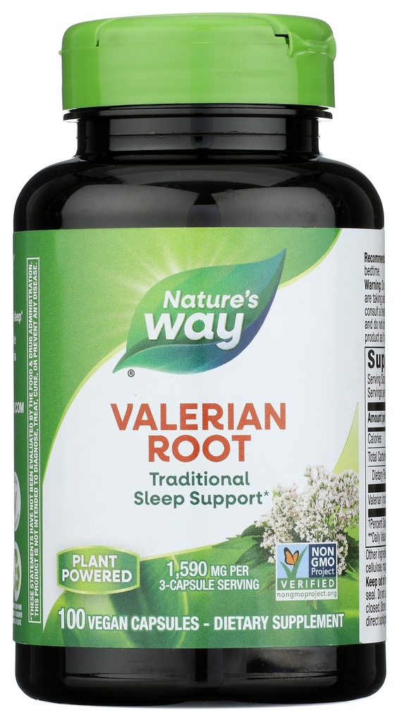 Nature's Way Valerian Root、伝統的な睡眠サポート*、非GMOプロジェクト検証、グルテンフリー、ビーガン、100カプセル(パッケージ5月Vary)