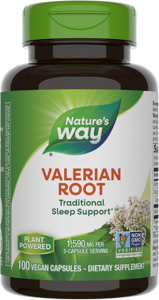 Nature's Way Valerian Root、伝統的な睡眠サポート*、非GMOプロジェクト検証、グルテンフリー、ビーガン、100カプセル(パッケージ5月Vary)