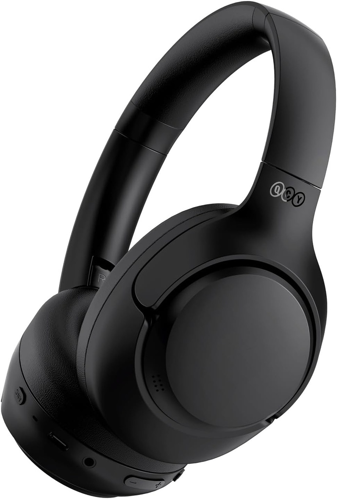耳上のQCY H3 ANC Bluetoothヘッドフォン、アクティブノイズキャンセリングBluetooth 5.4 マイク付きヘッドフォン、ハイレスオーディオサウンド、マルチポイント接続、60Hプレイバック、カスタムEQ(ブラック)