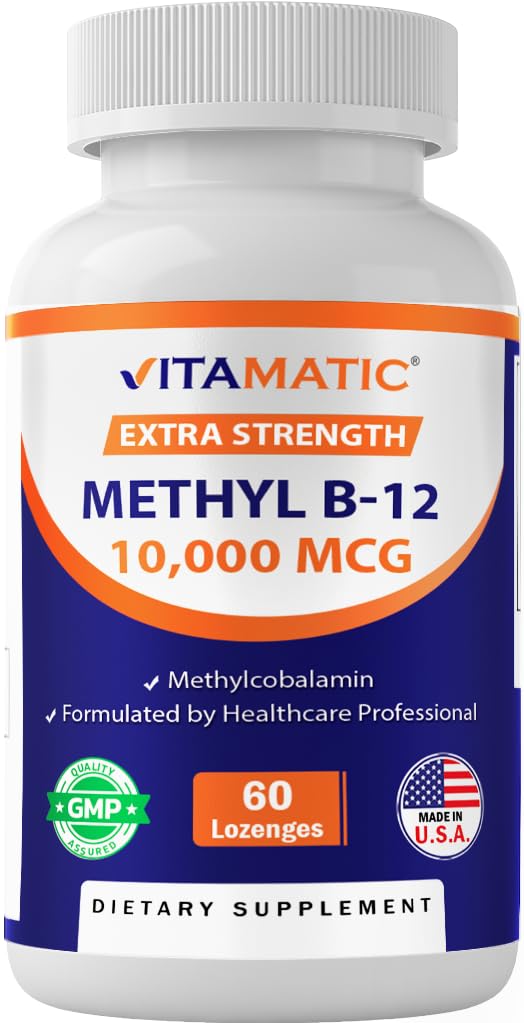 VitamaticメチルB12 (Methylcobalamin) 10,000 mcg - 60 Lozenges - エネルギー及び神経の健康のためのビタミンB12の優秀な源