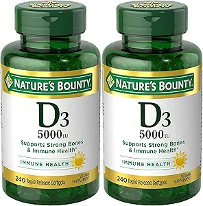 Nature's Bounty Vitamin D3、免疫サポート、125 mcg(5000iu)、迅速なリリースSoftgels、240 Ct - 2のパック