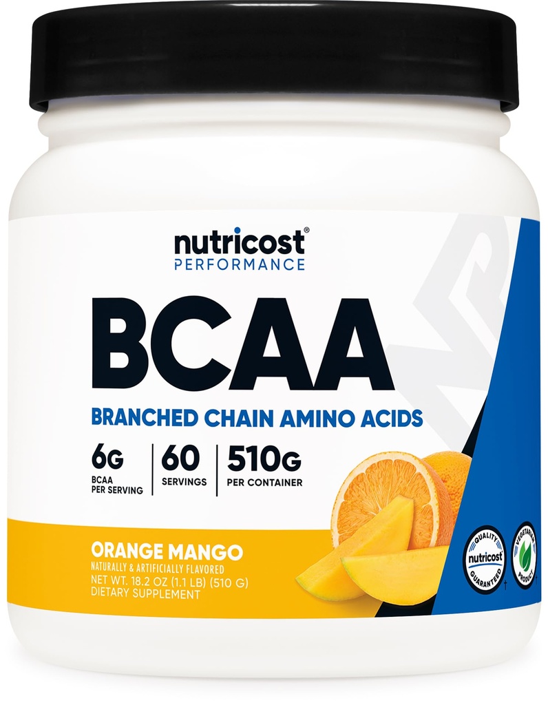 Nutricost BCAAパウダー(オレンジマンゴー、60サービング) - 2:1 最適比、グルテンフリー、非GMO、ベジタリアン