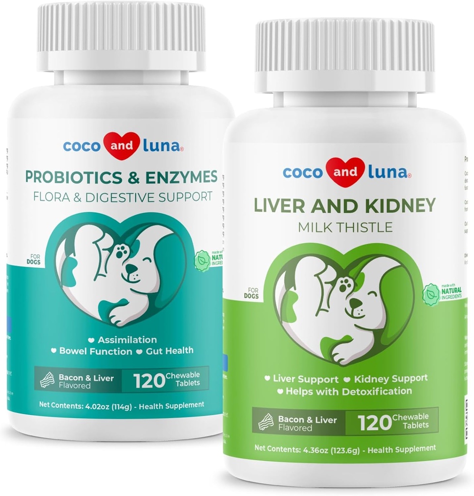 Milk Thistle & Probiotics for Dogs - Liver Support, Bowel Function, Digestion Support for Gas, Diarrhea, Bad Dog Breath & Constipation