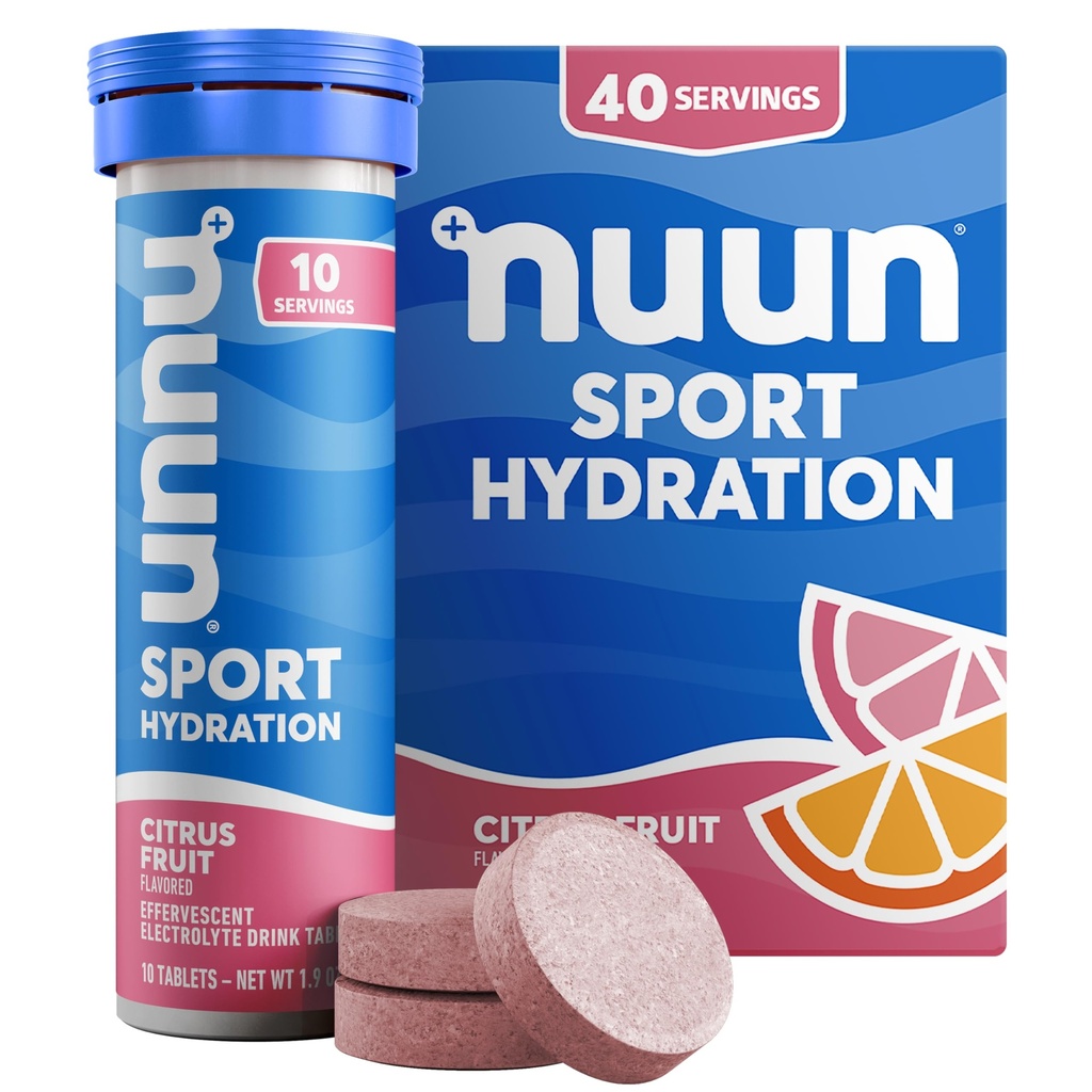 Nuunのスポーツはマグネシウム、カルシウム、カリウム、塩化物及びナトリウム、グルテンフリー及びビーガン、柑橘類のフルーツ、4つのパック(40のサービングの合計)が付いている電解質を錠剤にします