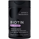 スポーツリサーチ® ビオチン 5,000mcg オーガニックココナッツオイル - ビオチン(ビタミンB7) ヘルシー肌と髪のサポート* - ヴィーガン、非GMO、グルテンフリー - 30 Veggie Softgels