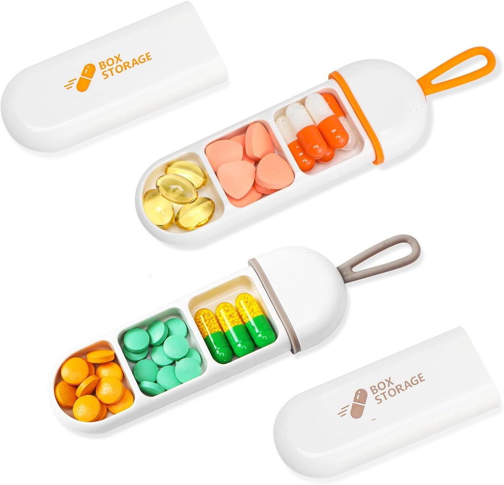 Toplive 2のパック旅行丸薬のオルガナイザー、携帯用丸薬の容器の小型毎日の丸薬のオルガナイザー、小さい丸薬の場合の旅行薬のオルガナイザーのポケット ビタミンの補足の魚油箱、白いオレンジ及び白い灰色