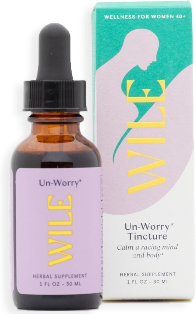 女性のためのWILE Un-Worry Tincture - カルム、フォーカス&モッドサポートサプリメント 聖バジル、Bacopa&Reishi、Herbal Perimenopause、Menopause、ストレスのためのホルモンサポートドロップ、1flオズ