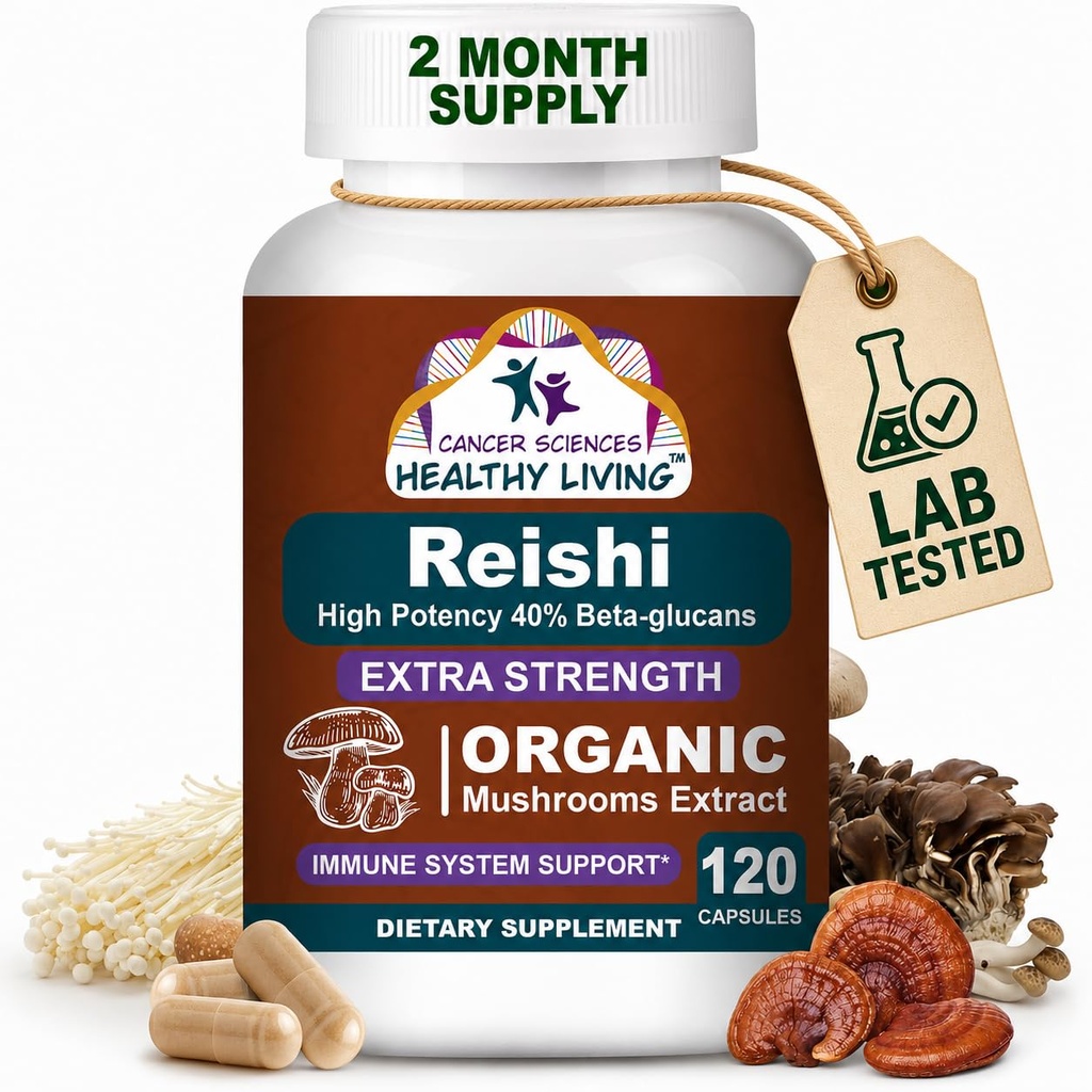 CANCER SCIENCES Reishi Wellnessのきのこの補足のカプセル、USDAは有機のきのこのエキス、余分強さ1,500のmgの高効力40%のベータ グルカン、免疫サポート、反老化、120のカプセルを証明しました