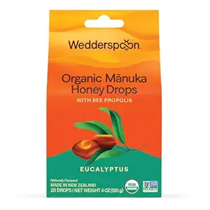 Wedderspoon Organic Manuka Honey Drops、Eucalyptus & Bee Propolis、20Count (4oz)(パック1)|本物ニュージーランドハニー | 乾杯のパーフェクト救済