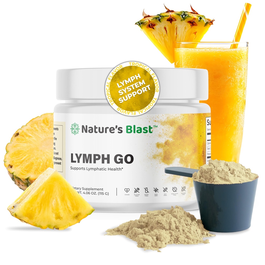 Lymph Go - 女性と男性のためのリンパ排水サプリメント - リンパシステムサポート - Bromelain、Echinacea、Burdock Root、Dandelion、Rutin、Kelp&More - 4.06 Oz - 30 サービング - トロピカルフレーバー
