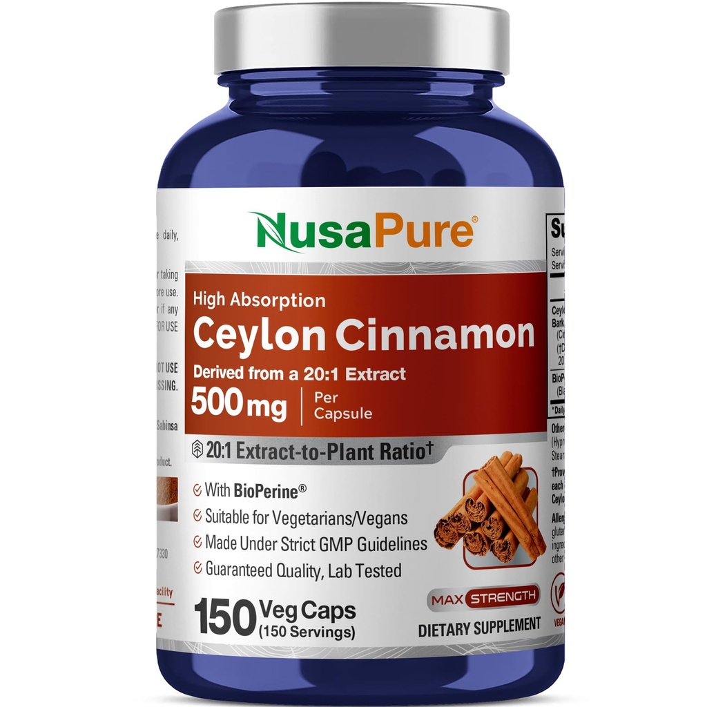 NusaPure Ceylon Cinnamon20:1 エキス、500 mg は 1 個あたり 10,000 mg | 150 ベジギー カプセル | Non-GMO、バイオペリンとビーガン