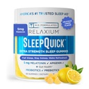リラクリウム睡眠クイックガミー、睡眠補助金サポート、5mgメラトニン、ビタミンD-3、プレバイオティック&プロバイオティックブレンド、グルテンフリー、レモン風味、60ガミー