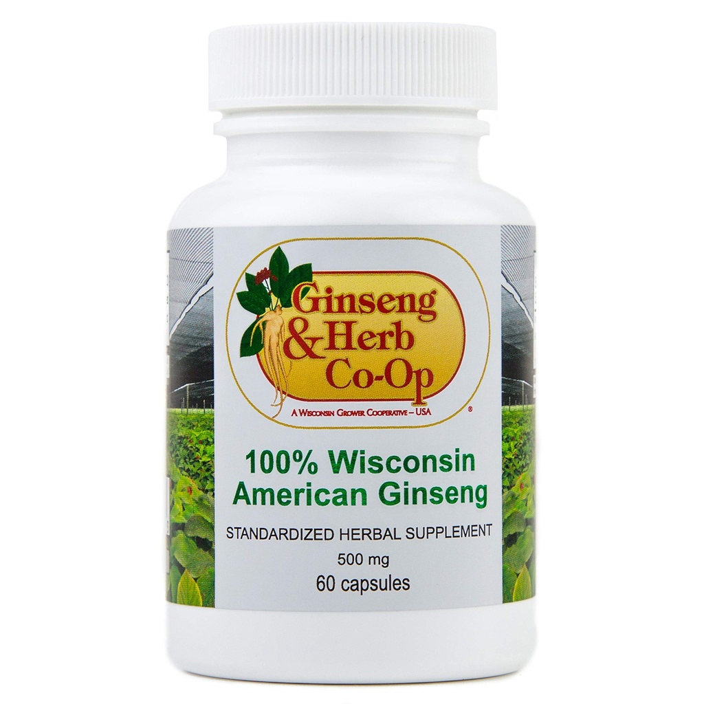 100%の純粋なウィスコンシンのアメリカのGinsengのカプセル- 500mg。本物のPanax Quinquefolius。 有効な地上のGinsengの根-フィラー、バインダーまたは他の添加物無し。