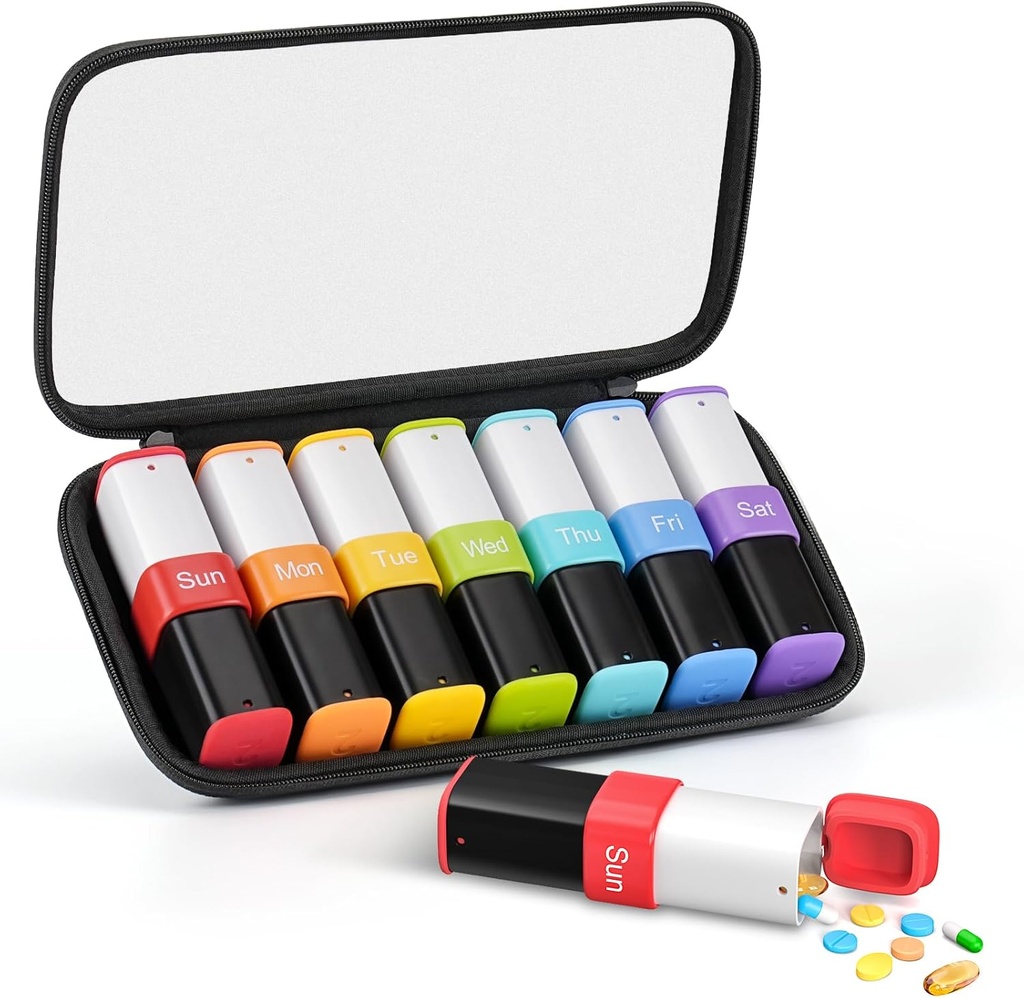 ヌーワーウィークリーピルオーガナイザー2は、PUレザーバッグ、大7日トラベルピルボックス、アムPmデイリーピルケース、薬用ポータブルピルホルダー容器、ビタミン、魚油