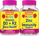 WellYeahビタミンD3 + K2キッズ+亜鉛キッズ15mg、グミーバンドル - 偉大なテイスティング、ビタミンサプリメント、グルテンフリー、GMOフリー、Chewable Gummy