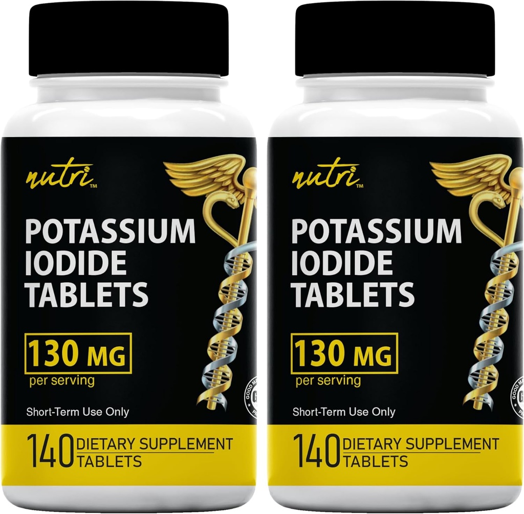 Potassium Iodide Tablets (Pack of 2) 130mg - 280 Tablets EXP 10/2032 - YODO Naciente - KI Pills - Yoduro de Potasio - Nutri Supplements