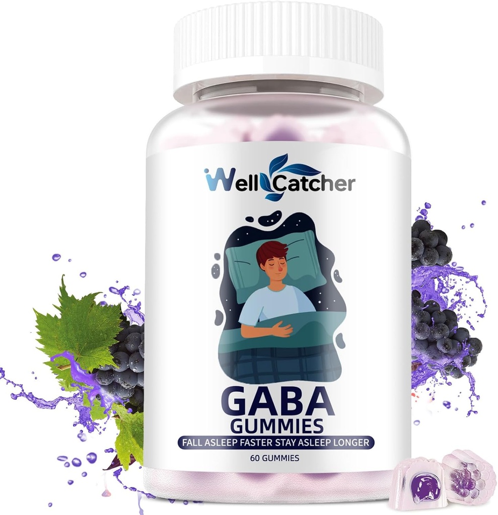 GABAの補足のガミー500mg:大人のためのChewable GABA L-theanineの補足のガミー 子供の非メラトニンの睡眠の援助のカルムの心の5-HTPは圧力救助のZzzのよりよい砂糖の自由なブドウの味60CTを支えます