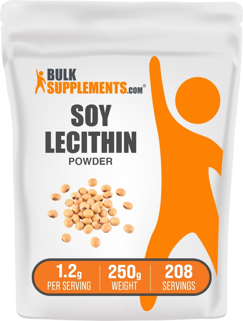 BulkSupplements.com 大豆レシチンパウダー - レシチンサプリメント、栄養補助食品 - グルテンフリー、給食あたり1.2g、250g(8.8オンス)(パッケージ1)