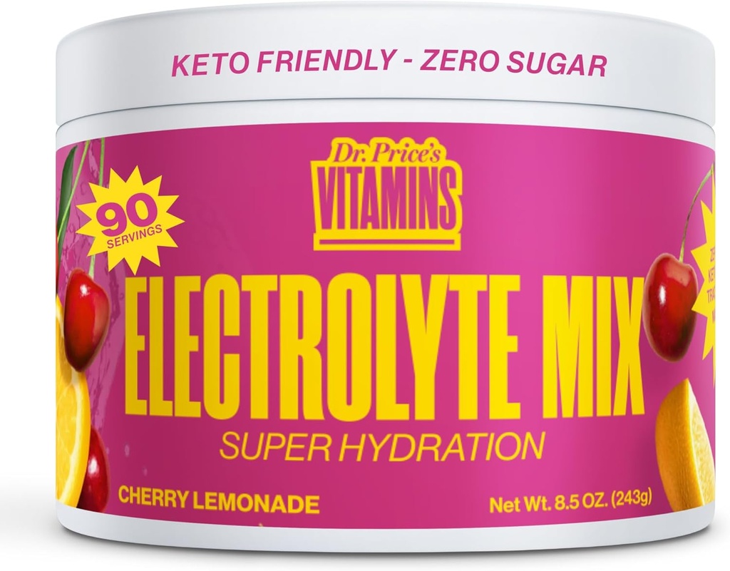 Dr. Price’s Electrolyte Mix | Sugar-Free Hydration Powder with 72+ Trace Minerals | No Sugar, Fast-Dissolving Electrolytes Powder Packets | Cherry Lemonade, 90 Servings