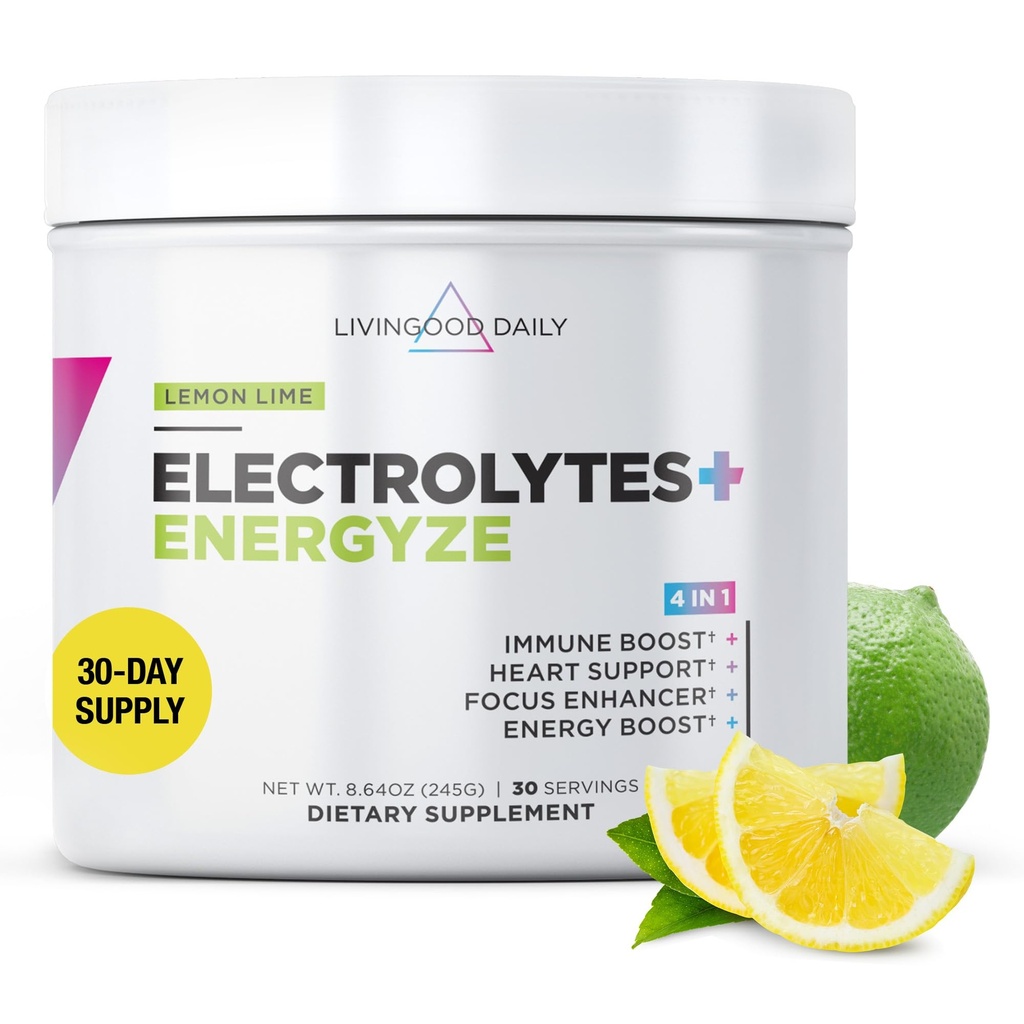 Livingoodの毎日の電解物の粉、ビタミンC、タウリン、Dの肋骨及びFOSの砂糖の自由な電解物の飲み物の組合せ、Ketoのグルテンフリー、レモン ライムの味、30のサービングが付いている電解物の粉