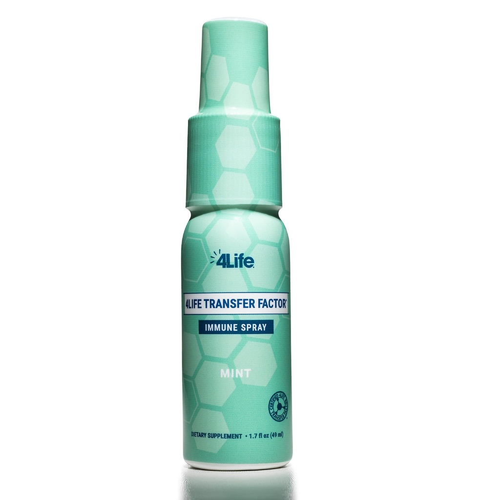 4Life Transfer Factor Immune Spray with Zinc, Mint Flavor, 1.7 oz | Marshmallow root, Colloidal silver, Aloe leaf, Lactoferrin, Mouth and throat health support, Transfer Factor, Spray format